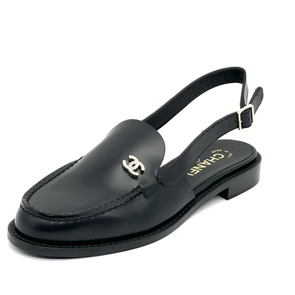 CHANEL REV Crystal CC Logo Leather Slingback Flat Loafers Shoes Sandals - Picture 6 of 16